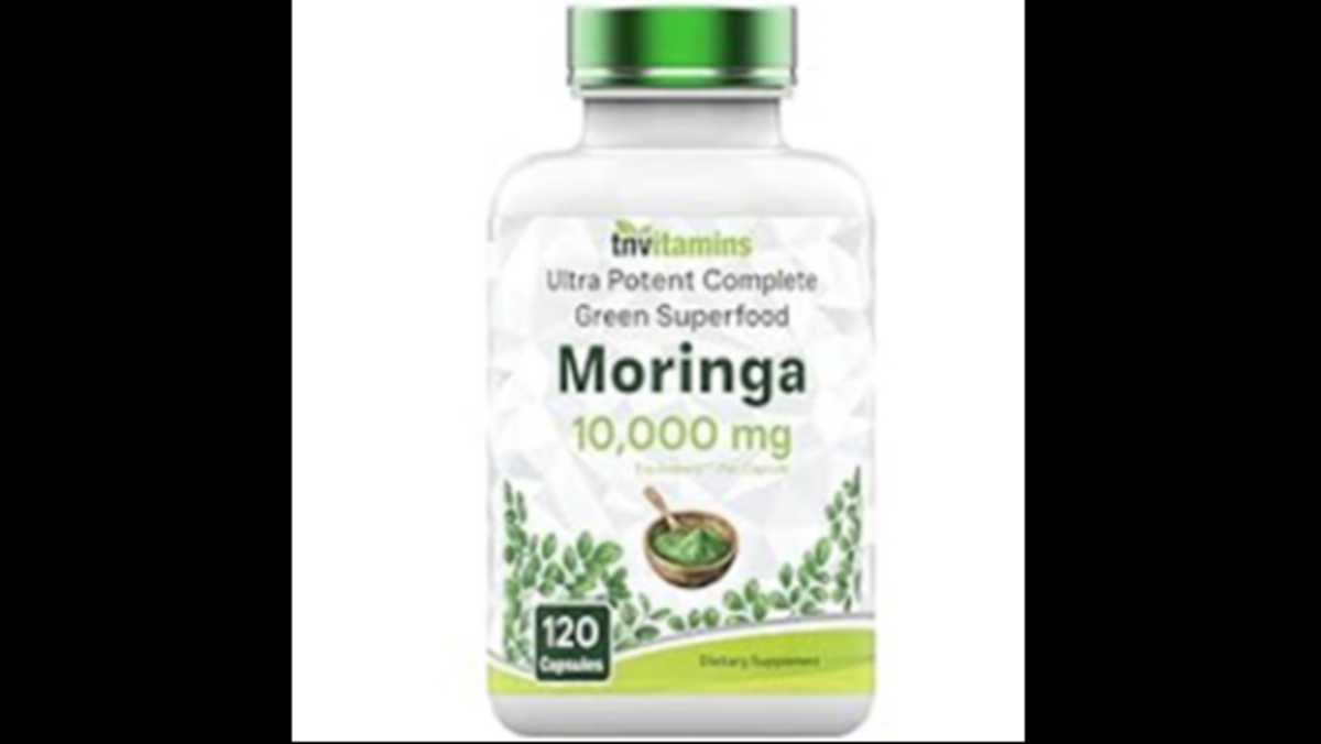 A 120-count bottle of TNVitamins Ultra Potent Complete Green Superfood Moringa, 10,000mg