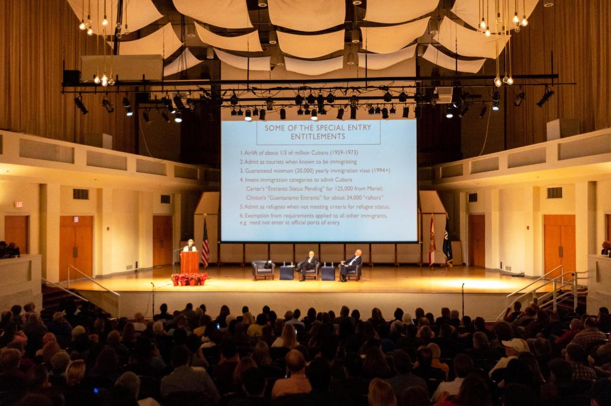 Professor Susan Eckstein speaks about her new book “Cuban Privilege: The Making of Immigrant Inequality in America,” at Florida International University’s Wertheim Performing Arts Center in Miami, Florida, on Friday, Dec. 9, 2022.