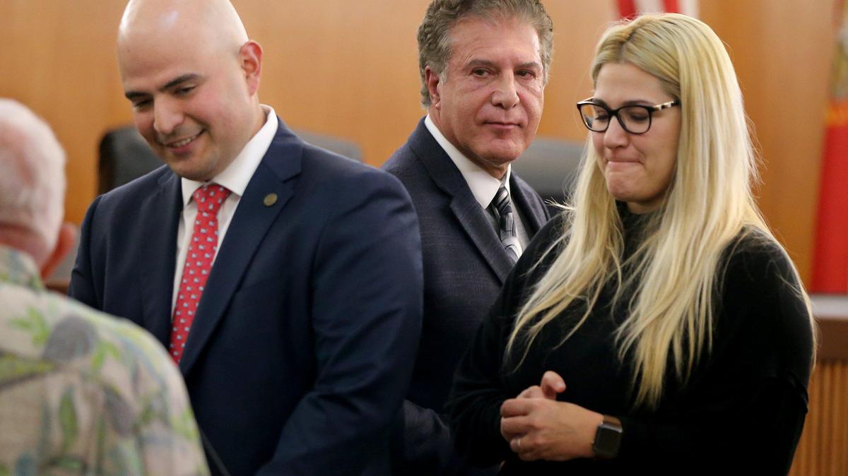 Council members Jesus Tundidor, Katharine Cue-Fuente and City of Hialeah Mayor Carlos Hernandez (center) during a City Council meeting where the result of an audit Amid suspicions of corruption were discussed and Council members Jesœs Tundidor and Oscar de la Rosa have called for an independent investigation into the issuance of temporary licenses to nearly 100 local businesses without the required approval of the Miami-Dade County Department of Environmental Resources Management (DERM). on Tuesday, February, 11, 2020