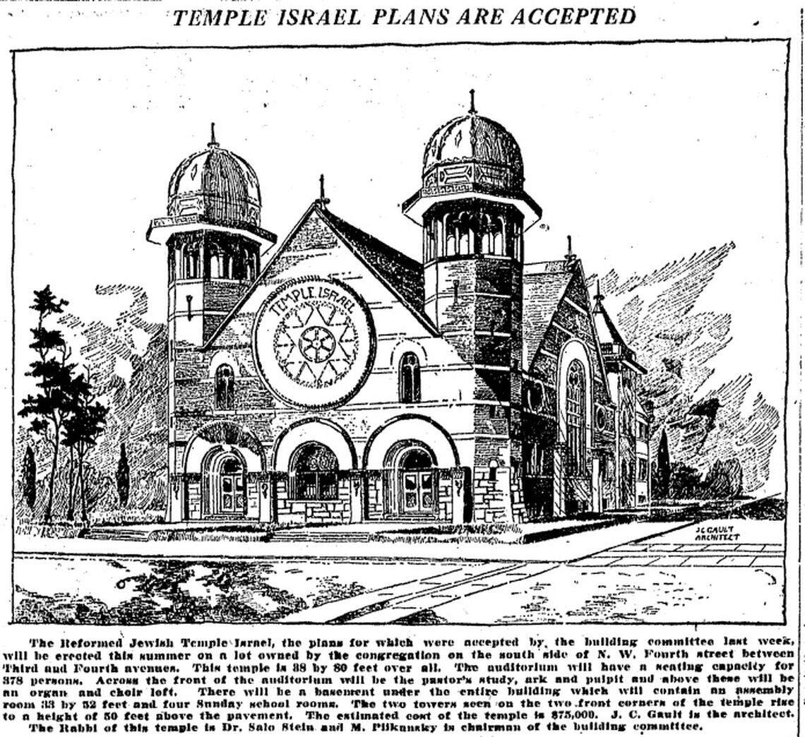 The newly founded Temple Israel, which celebrates its 100th anniversary in 2022, was touted in a photo published in the Miami Herald on May 9, 1923, when construction plans were detailed. Cost of construction nearly a century ago? $75,000.