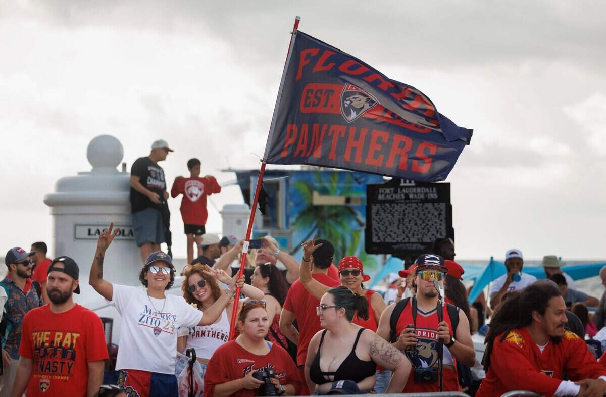 Florida Panthers fans gather along A1A before the Stanley Cup Championship victory parade on Sunday, June 22, 2025, in Fort Lauderdale, Fla.