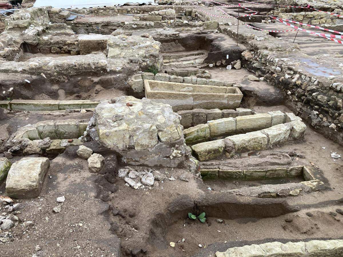 A collection of stone sarcophagi unearthed in one of the abbey’s houses.