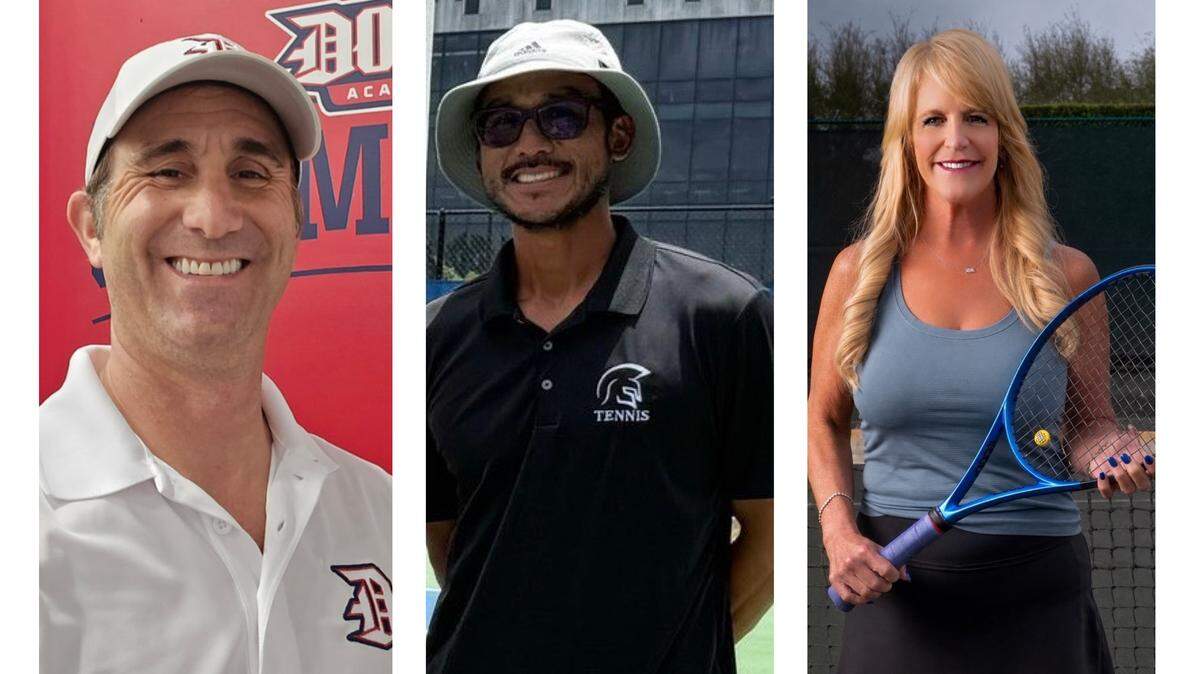 Doral Academy’s Justin Puppo (left), True North’s Andre Chow (middle) and Palmetto’s Kelly Gibson (right) are the Miami Herald’s Miami-Dade Tennis Coaches of the Year.