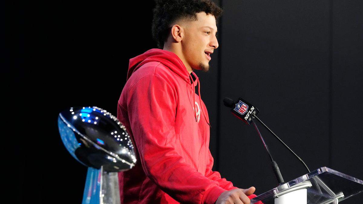 Kansas City Chiefs quarterback Patrick Mahomes talks about the Chiefs Super Bowl win during an NFL Super Bowl football news conference in Phoenix, Monday, Feb. 13, 2023. The Chiefs defeated the Philadelphia Eagles 38-35 in Super Bowl LVII. (AP Photo/Ross D. Franklin)