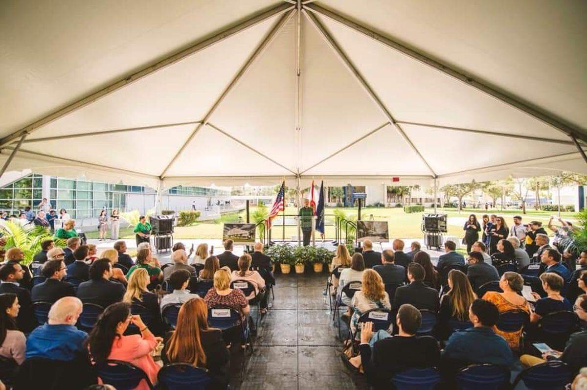 Philanthropist Kimberly Green, who heads the Green Family Foundation, founded by her father, celebrates the groundbreaking of a second phase of the Steven J. Green School of International & Public Affairs building at Florida International University’s south campus.