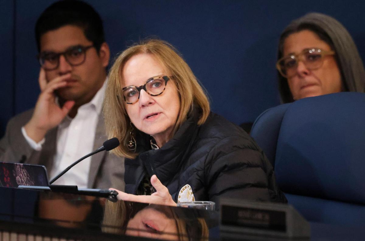 Commissioner Eileen Higgins speaks against raising costs to have a landfill and mentions the negative impacts on the environment during a Miami-Dade County Commission meeting discussing trash on Tuesday, Jan. 28, 2025, at the Stephen P. Clark Government Center in downtown Miami.