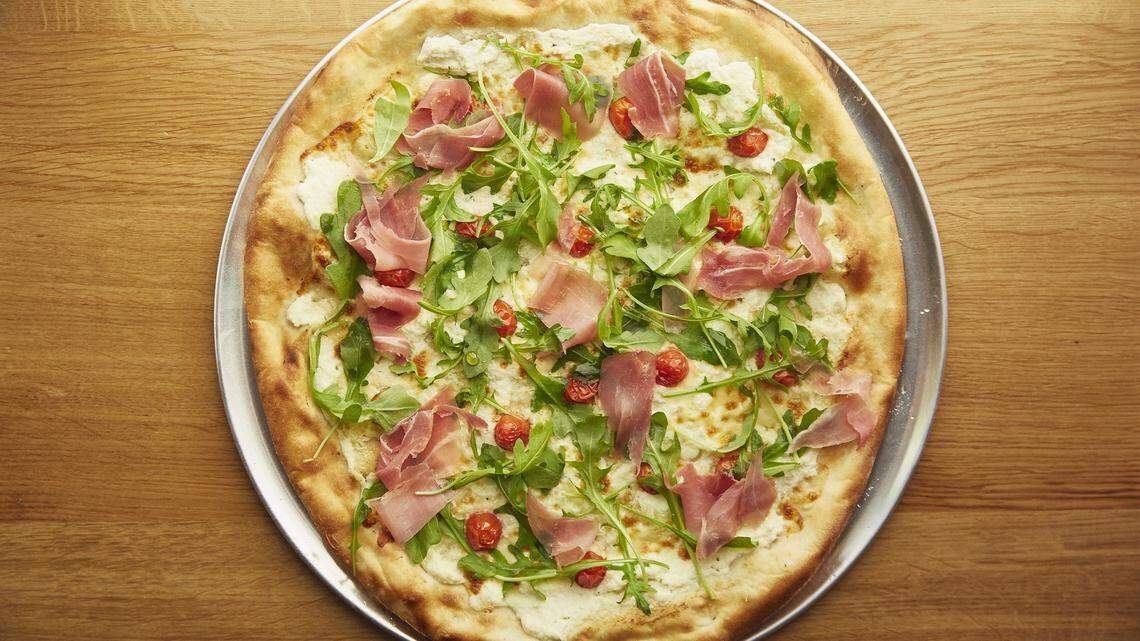 White pizza with prosciutto at the revamped Peace Pie in the Timout Market Miami on South Beach