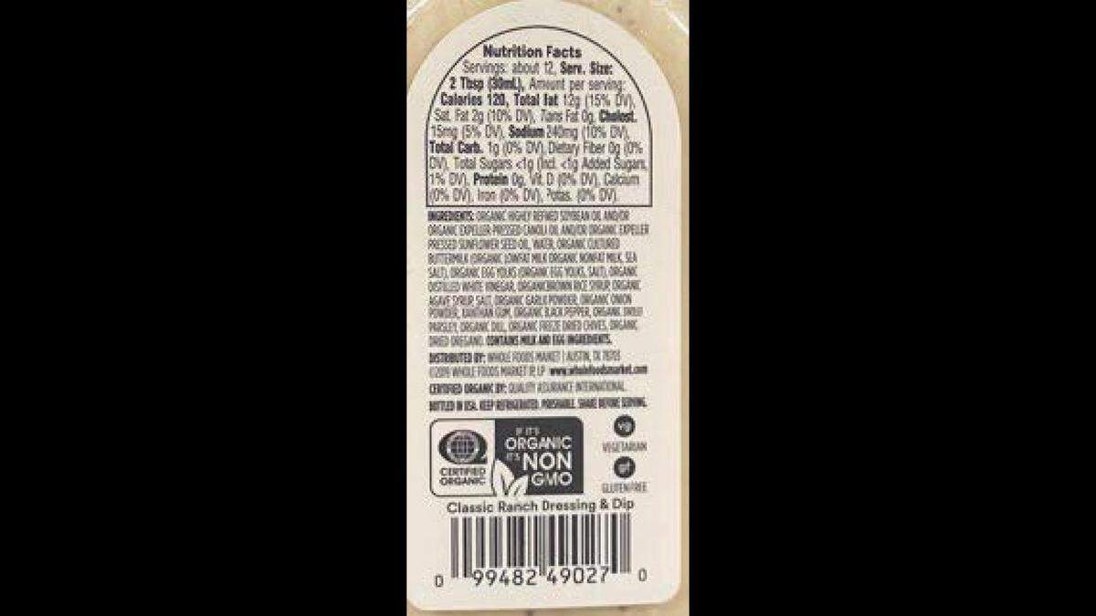 The erroneous rear label that caused the recall of the dressing.