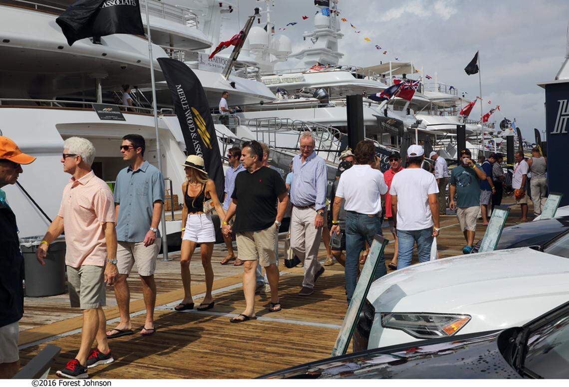 Lots of big boats are on display in the water at the Fort Lauderdale International Boat Show at the Bahia Mar Yachting Center.
