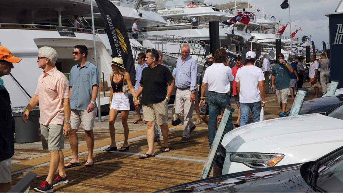 Lots of big boats are on display in the water at the Fort Lauderdale International Boat Show at the Bahia Mar Yachting Center.