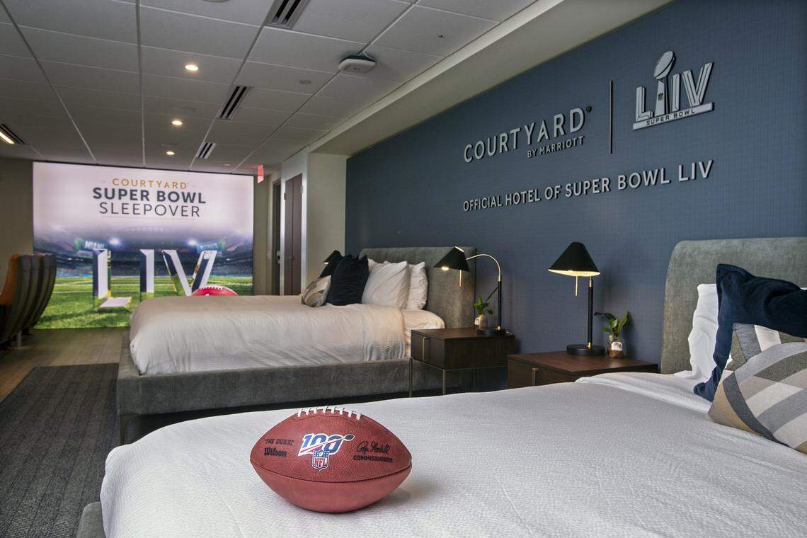 Courtyard by Marriott, the NFL’s official hotel partner, has turned one of the suites at Hard Rock Stadium into a hotel room for the winner of its Super Bowl Sleepover Contest seen here on Wednesday, January 15, 2020.