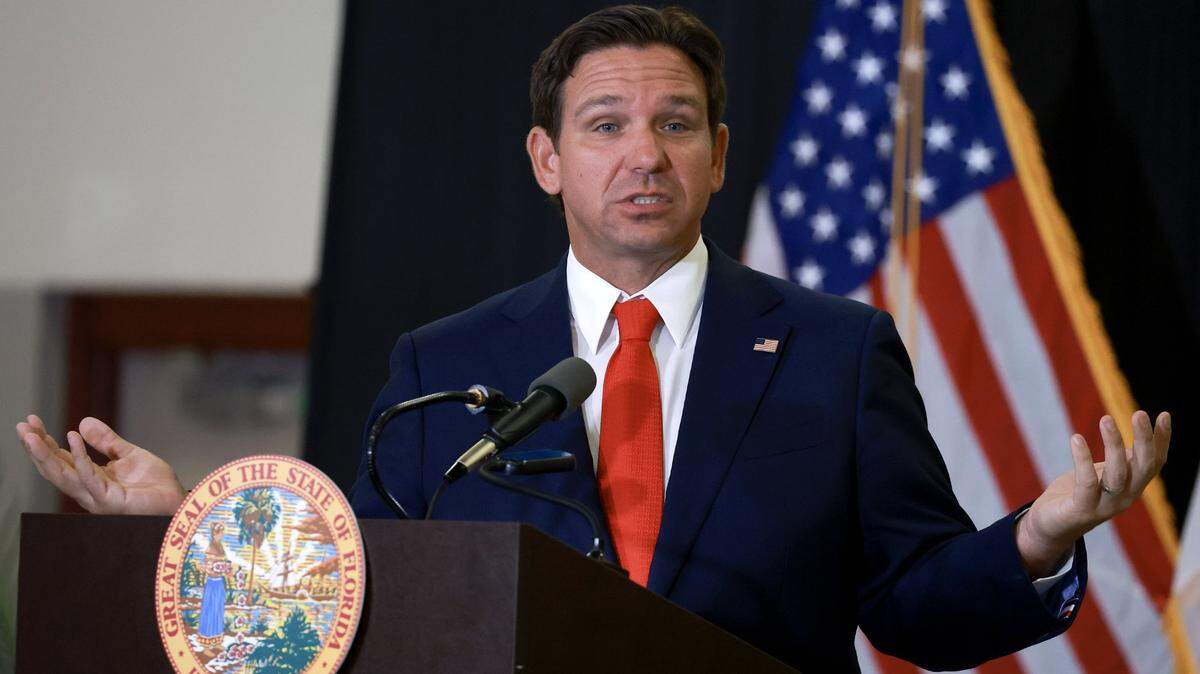 Florida Gov. Ron DeSantis speaks during a press conference on Sept. 17, 2024, in West Palm Beach.