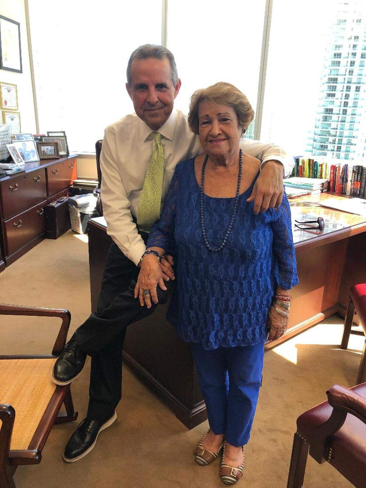 Former Miami Mayor Manny Diaz with his mother, Elisa Diaz, who arrived in Miami from Cuba on July 21, 1961 with a dime in her pocket and six-year-old “Manolito” in her arms.