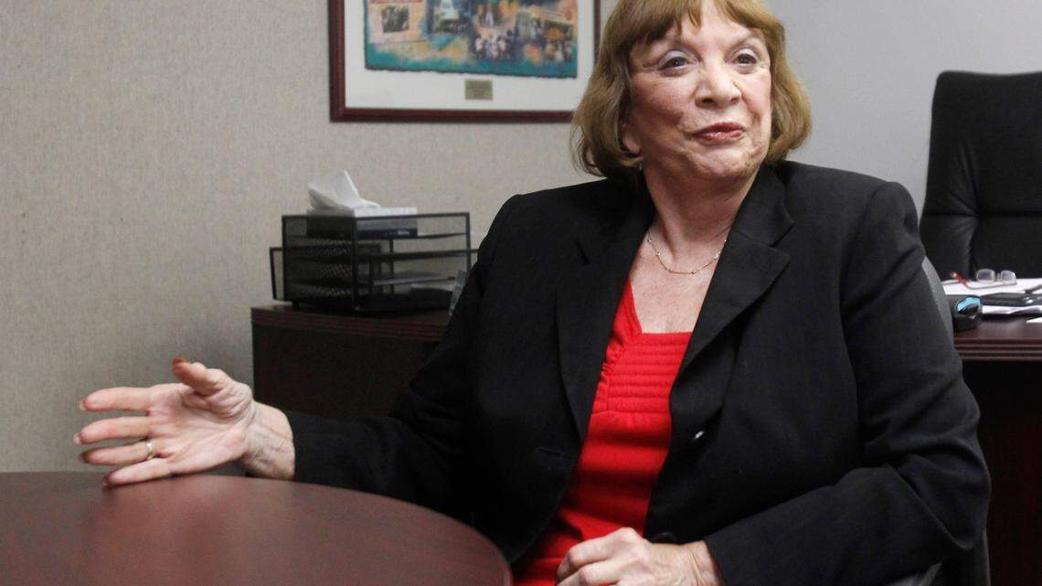 State Senator Gwen Margolis gestures as she talks to a reporter in Miami on Friday, Sept. 7, 2012.