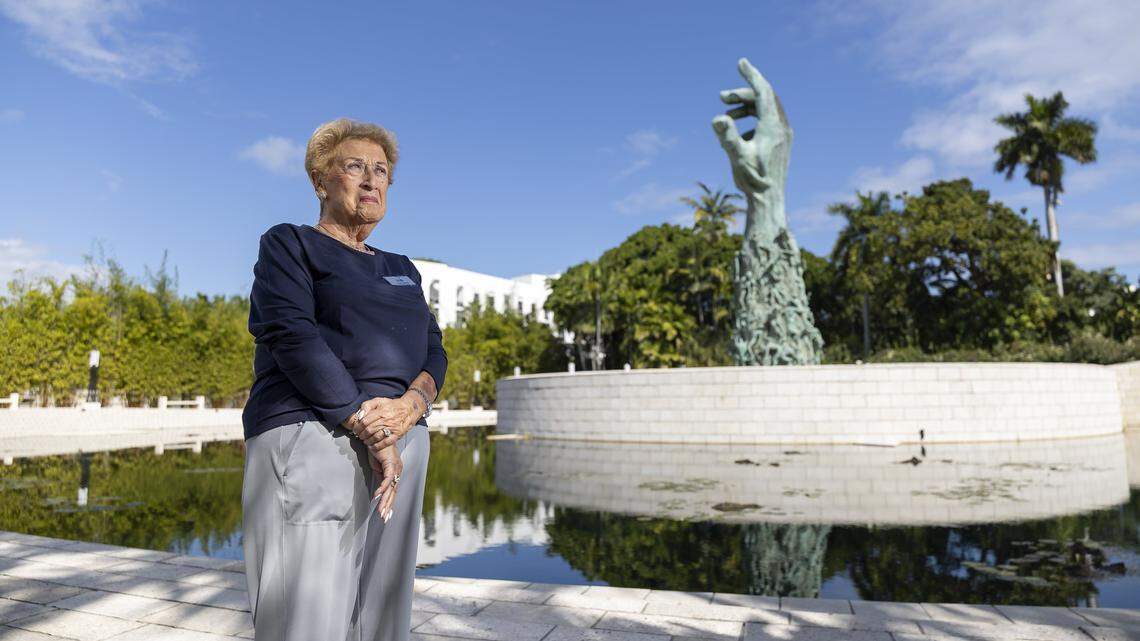 Holocaust survivor Rodi Glass, 90, is photographed at the Holocaust Memorial Miami Beach on Friday, Jan. 23, 2026, in Miami Beach, Fla.