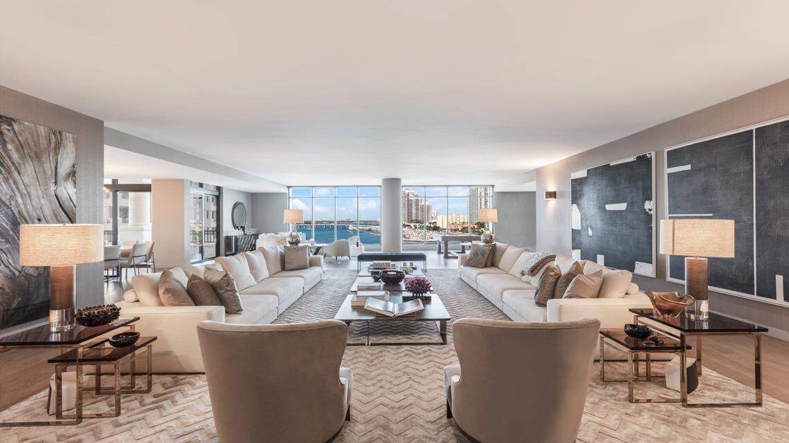 Tennis champion Caroline Wozniacki and former NBA All-Star David Lee listed their 8,430-square-foot condo unit, pictured above, on Wednesday.