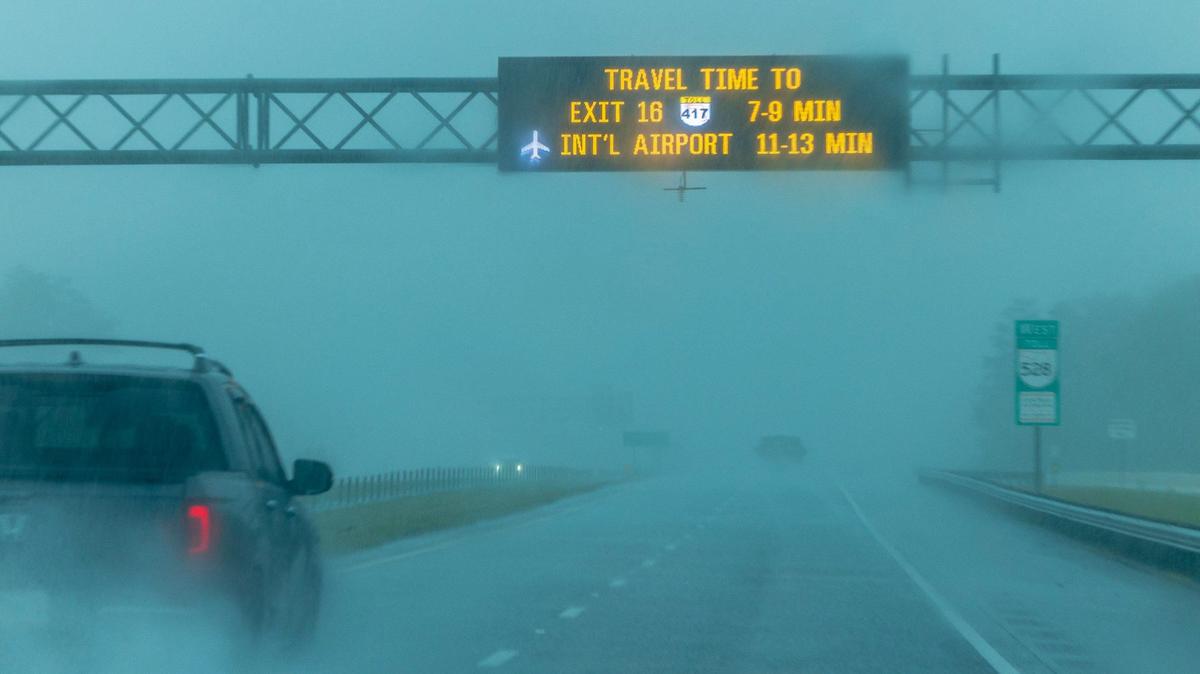 Weather conditions worsens on the SR 528, Beachline Expressway, westbound heading into Orlando, as hurricane Milton approaches the west coast of Florida before making its way to the east coast, on Wednesday Oct. 9, 2024.