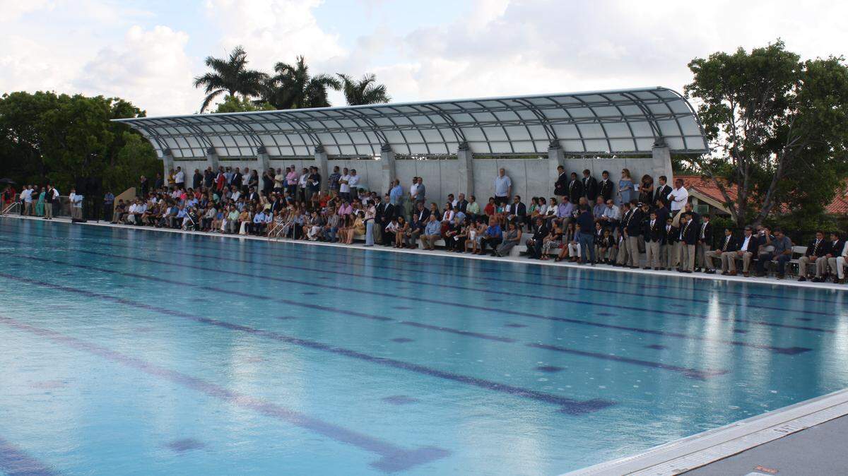The Gian Zumpano Aquatic Center, complete with an Olympic-size swimming pool, recently was dedicated at Belen Jesuit Preparatory School in West Dade.
