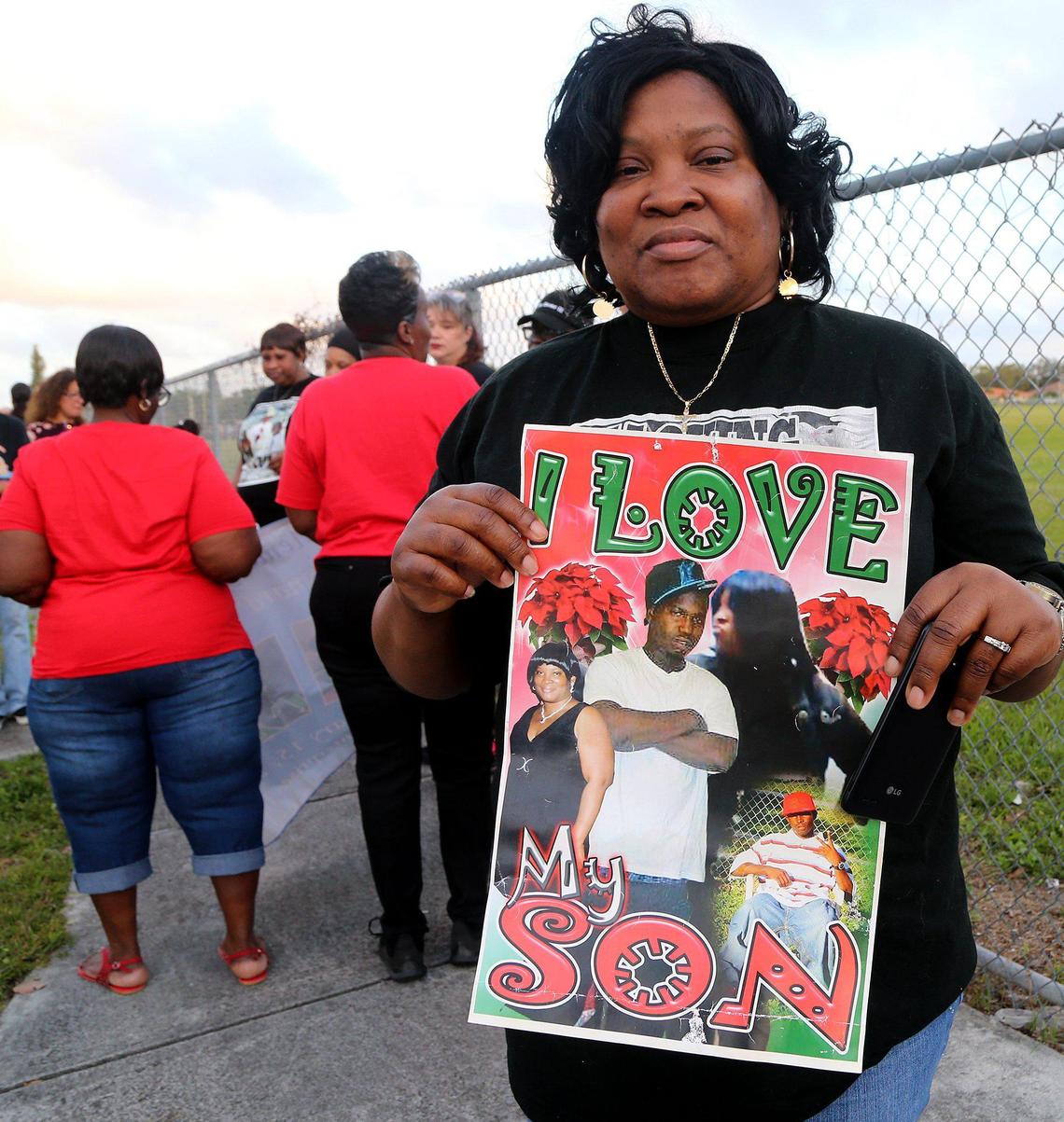 Myrna Williams-Cammon, whose son Antonio Johnson was killed August 22, 2009, attended a memorial in Miami Gardens on Wednesday.