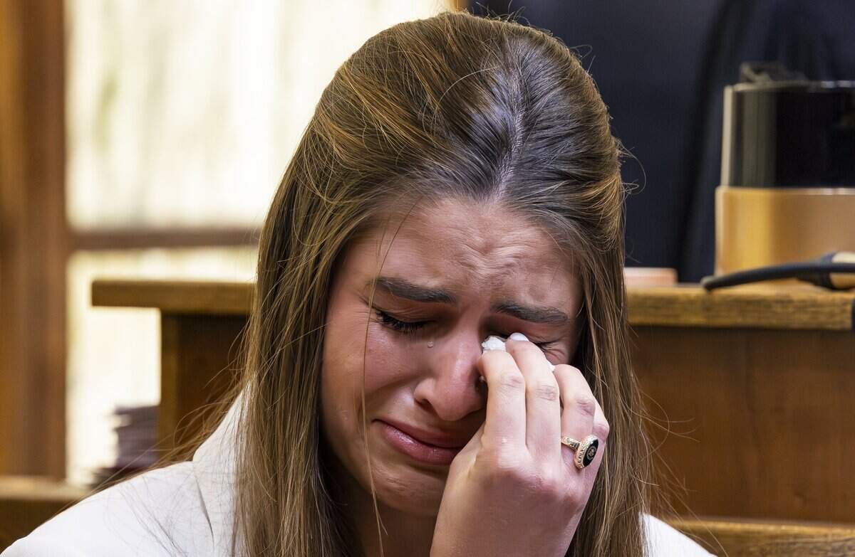 Claudia Portocarrero reacts as she testifies during the George Pino trial at the Richard E. Gerstein Justice Building on Tuesday, June 16, 2026, in Miami, Fla. Pino is charged in connection to the boat crash that killed 17-year-old Lucy Fernandez in 2022.