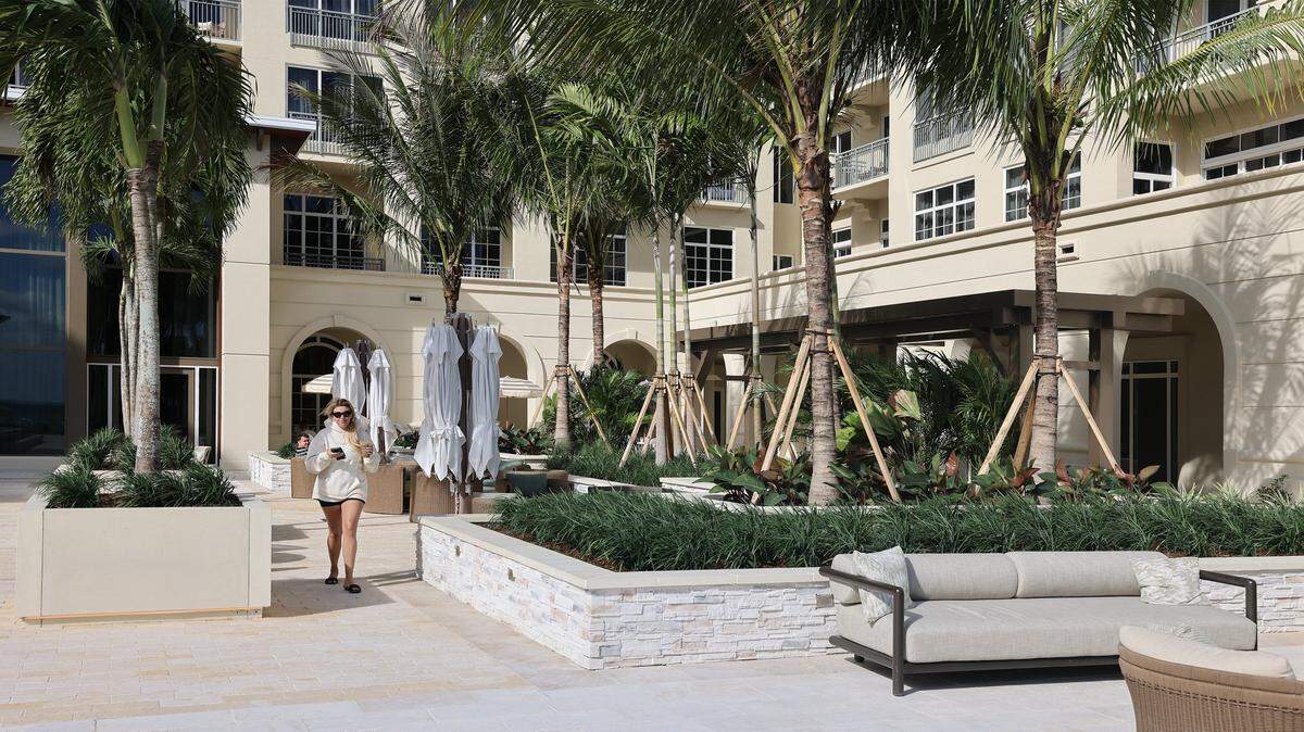 New landscaping, paving, outdoor furniture, and an infinity fountain are part of the renovation of the Ritz-Carlton’s courtyard revamp as the luxury hotel reopens after undergoing several months of renovations. Taken on Tuesday, December 16, 2025, in Key Biscayne, Florida.