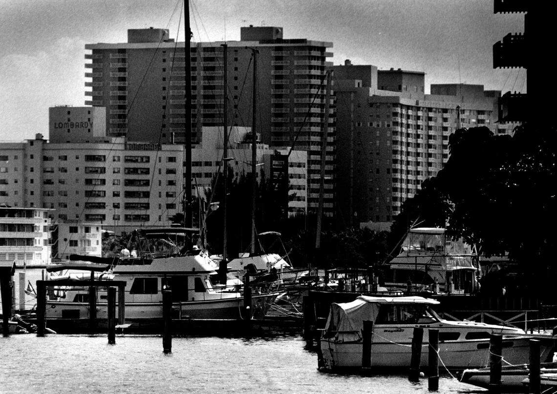 Boats and apartments along the Indian Creek area of North Beach in 1986.