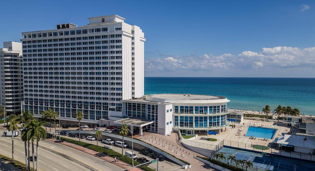 View of the Castle Beach Club, located at 5445 Collins Avenue, in Miami Beach, home of the former Playboy Plaza Hotel Theater, that is closed and is up for sale, by the actual owners, on Friday, November 14, 2025.