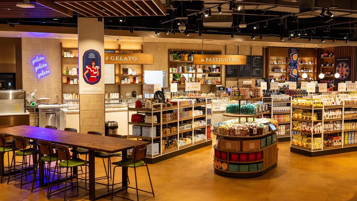 The market area and a few of the counters inside Eataly at Aventura Mall.