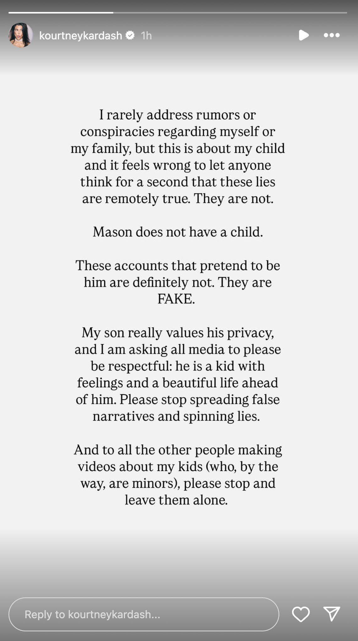 Kourtney Kardashian slams ongoing rumors about her 15-year-old son.