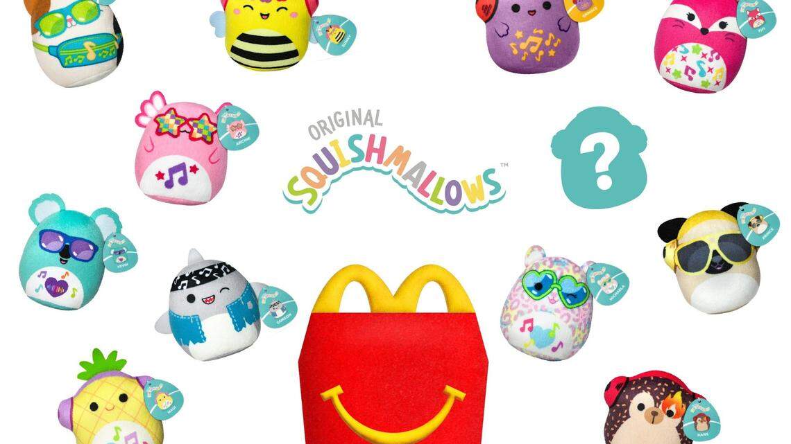 McDonald’s Squishmallows Happy Meal, featuring one of 12 plush characters, will arrive at participating U.S. restaurants Dec. 26. 
