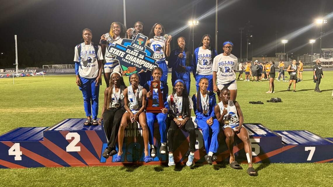 Dillard girls go down to the wire for victory; Mantecon shines at 3A state track