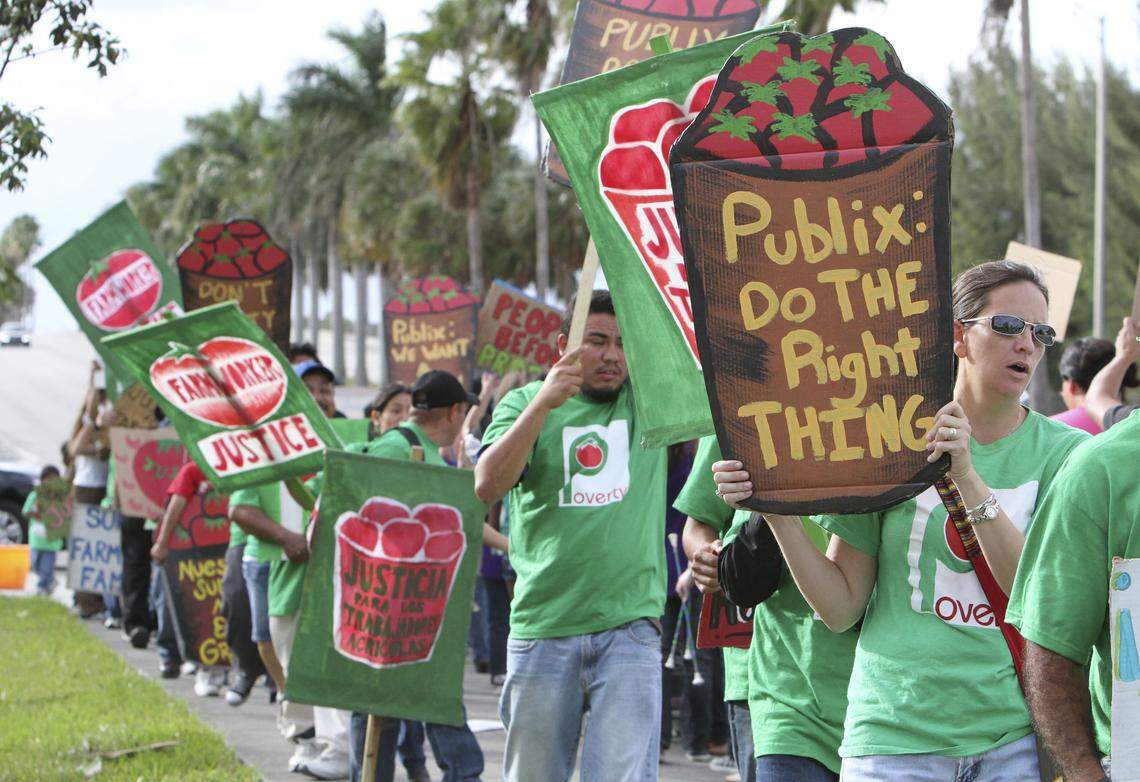 Through the Fair Food program, retailers such as McDonald's, Burger King, Subway and Whole Foods -- pay a small premium for every pound of tomatoes purchased to lift farmworker wages. Sunday, December 11, 2011. Dozens of farmworkers and their families joined by numerous Publix customers protested outside the just-opened Publix store at Killian Pkwy & SW 117 AV.