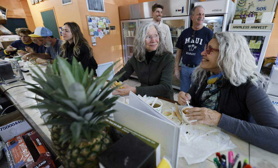 Grove residents Patricia Wiesen and Lisa Remeny have lunch at The Last Carrot.