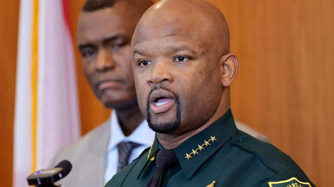 Broward Sheriff Gregory Tony speaks during a news conference on Oct. 12, 2023.