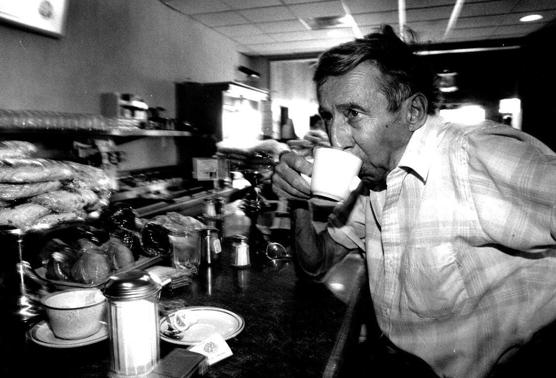 Paul Marzon takes a sip of tea at the Peter Pan Diner in Broward even though he says the coffee is the best.