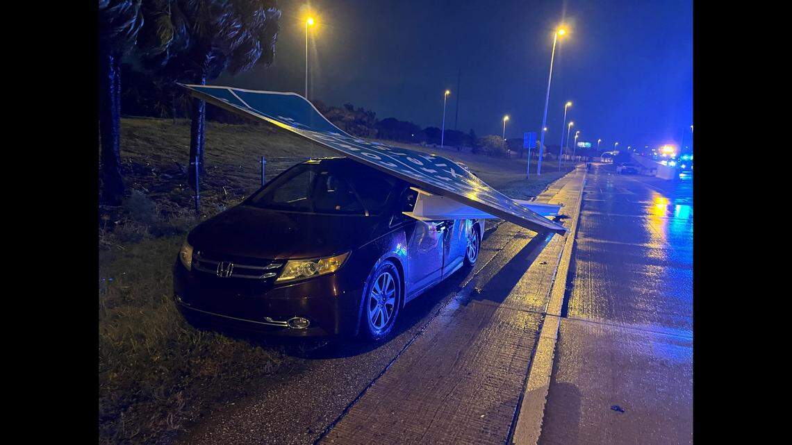The Honda Odyssey was traveling on Interstate 4 near Tampa when the road sign fell, killing one of the passengers, officials say.