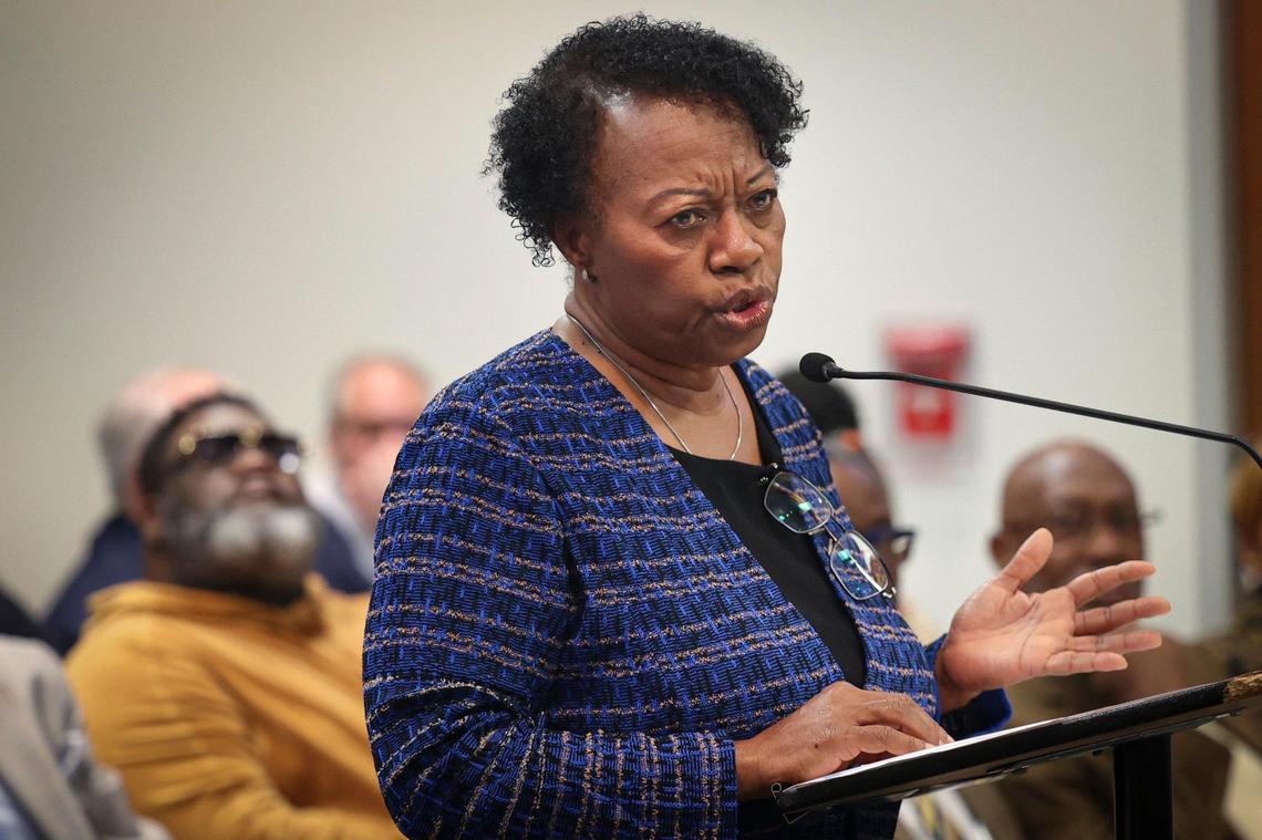 Earlean Smiley, the interim Broward County Public Schools superintendent, speaks to the board and the public during a Broward County School Board meeting on Wednesday, Feb. 15, 2023, in Fort Lauderdale.