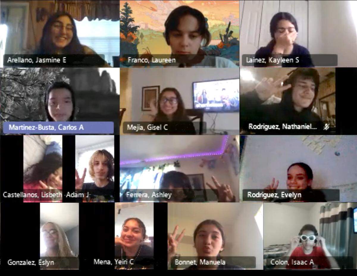 Students in the yearbook class at Miami Senior High met over Zoom.