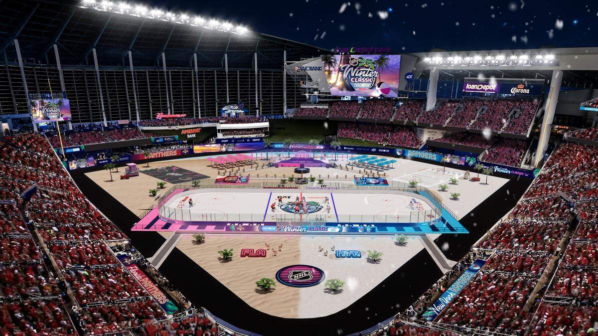 A rendering of what loanDepot park will look like for the Winter Classic between the Florida Panthers and New York Rangers on Friday, Jan. 2, 2026.