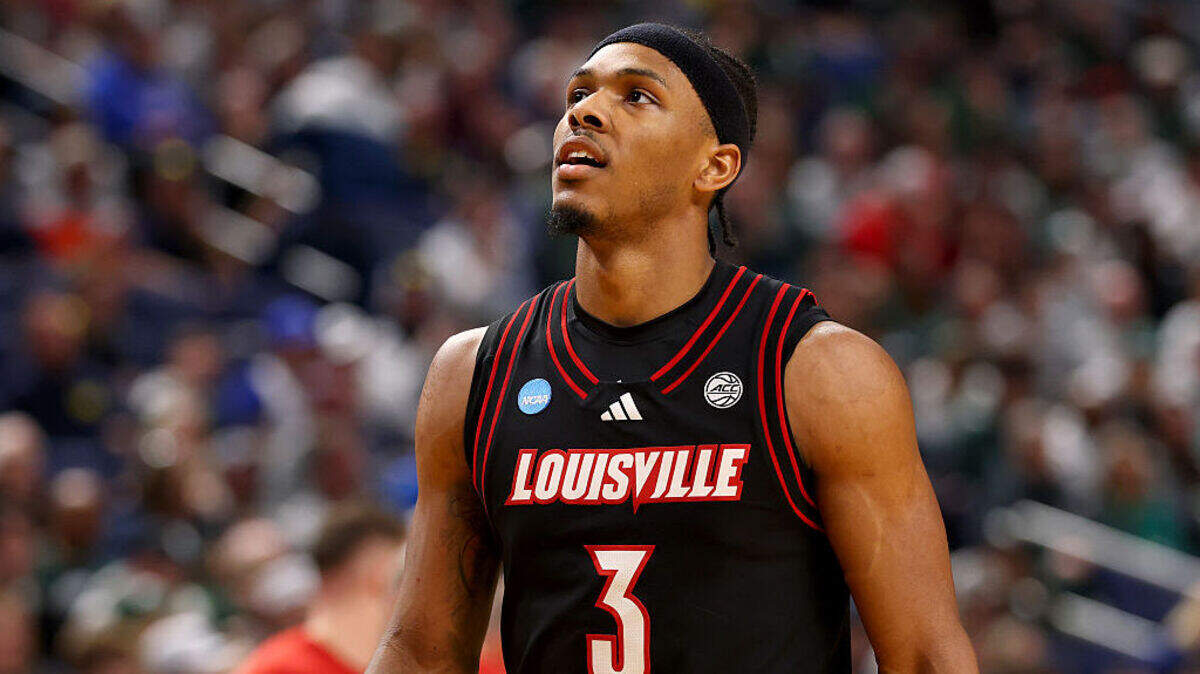 Ryan Conwell #3 of the Louisville Cardinals looks on against the Michigan State Spartans during the first half in the second round of the 2026 NCAA Men's Basketball Tournament at KeyBank Center on March 21, 2026 in Buffalo, New York.