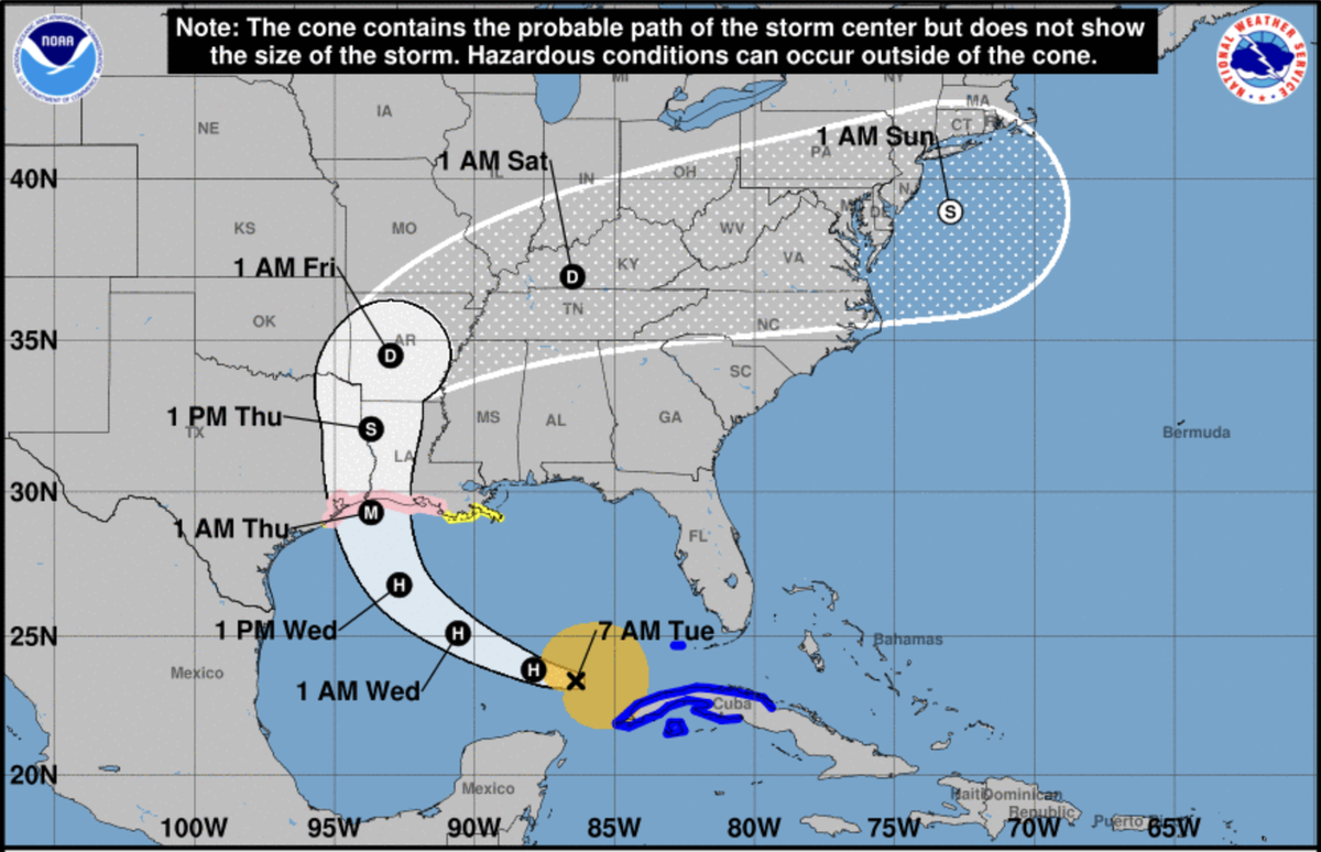Tropical Storm Laura just below hurricane-level strength and is forecast to “become a major hurricane” Wednesday as it nears the Louisiana and Texas coastline, according to the National Hurricane Center.