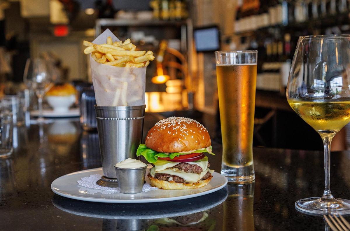 The Grand Central burger, served with fries, at Grand Central restaurant in Miami.