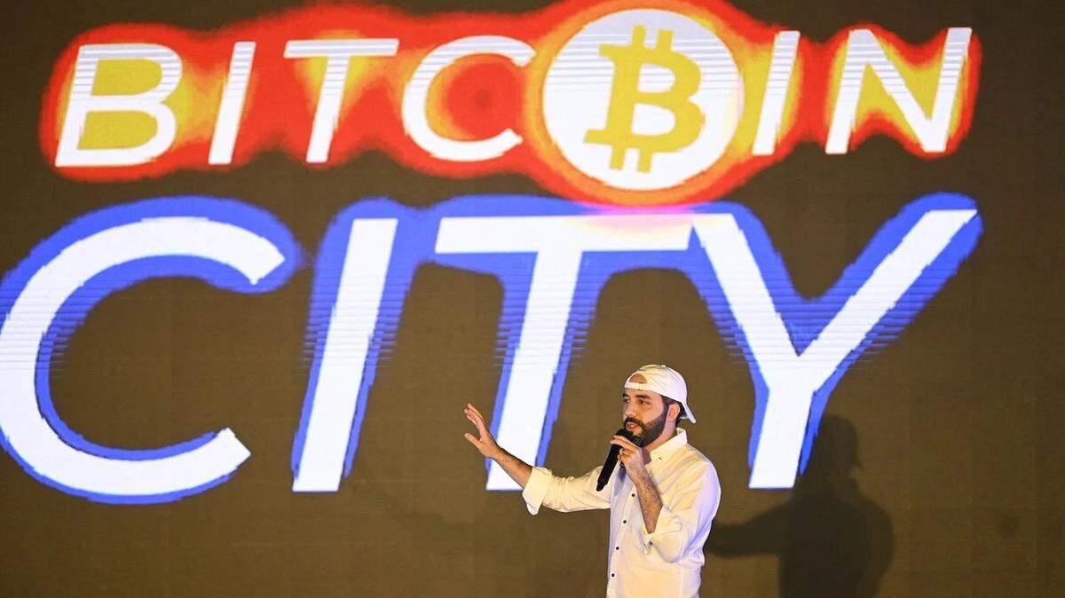 Salvadoran President Nayib Bukele speaks during the closing ceremony of the Latin America Bitcoin and Blockchain Conference at Mizata Beach, El Salvador, in November 2021.
