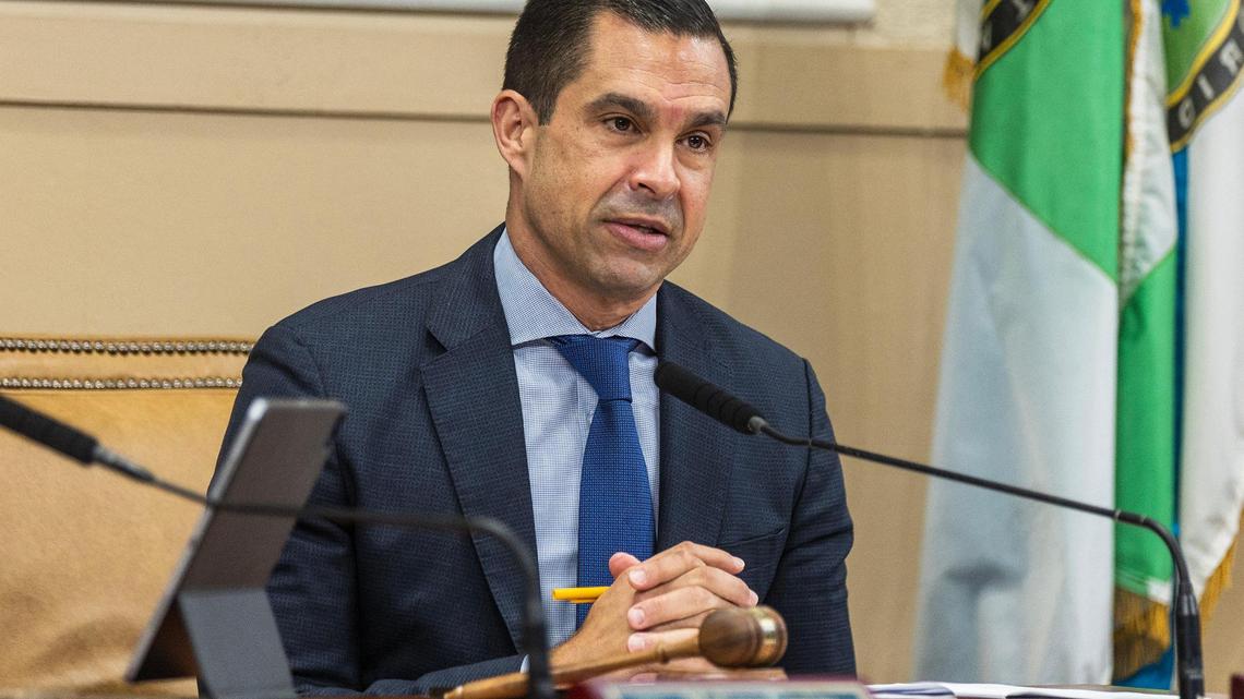 Coral Gables Mayor Vince Lago speaks, during a meeting at City Hall on March 12, 2024.