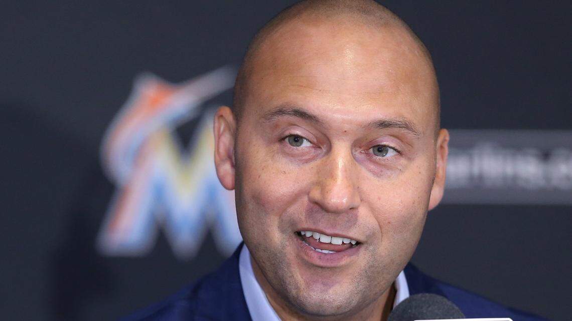 Derek Jeter at his first press conference as a Miami Marlins owner on Tuesday, October 3, 2017.  HBO's Bryant Gumbel challenged Jeter's approach in an HBO interview airing Tuesday.