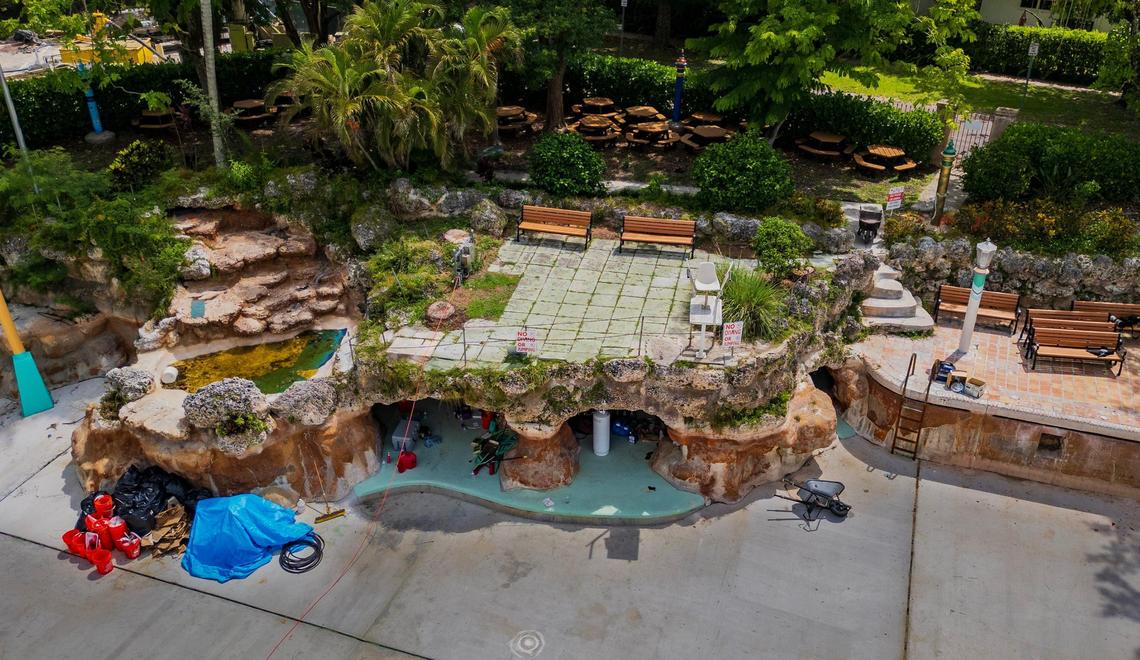 Aerial view of the caves area at the Venetian Pool in Coral Gables on Tuesday, July 22, 2025.