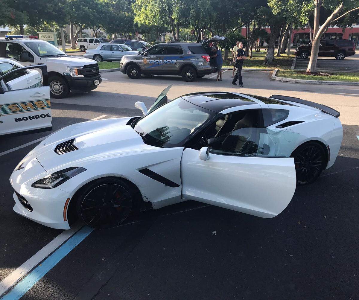 The Corvette that Monroe County Sheriff’s Office says was stolen in Homestead and raced from deputies at triple digit speeds.