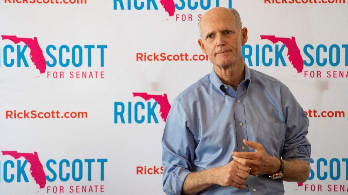 Sen. Rick Scott speaks and answers questions from Floridians during a roundtable discussion at the 1908 Grand in Gainesville, FL on May 15, 2023.