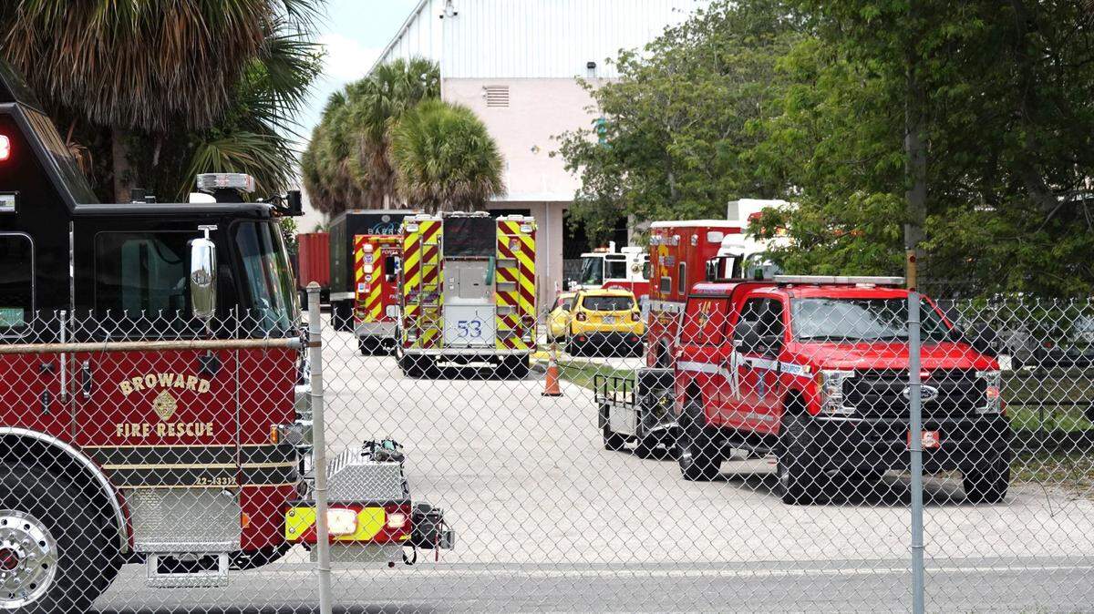Broward County Fire Rescue responds to a hazardous materials incident at a Baer’s Furniture Co. warehouse in Pompano Beach on Tuesday, April 25, 2023.