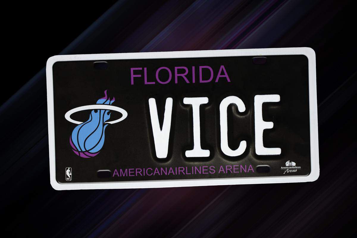 A look at the Heat’s new Vice-themed license plates.